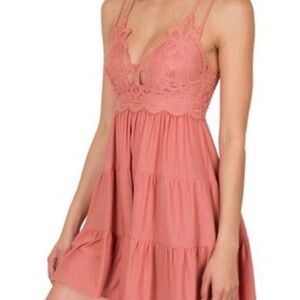 Pink Lace Tiered Dress